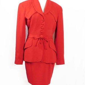 Vintage 80sTahari Red 2 Piece Suit Jacket and Skirt Size 4